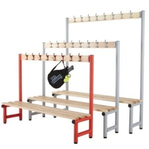 cloakroom benching, changing room benching, hook boards