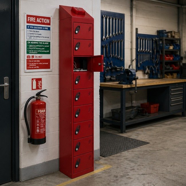 fire suppression lockers for lithium-ion battery safe storage